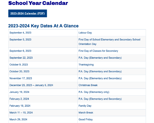 York Catholic District School Board Key Dates